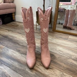 Adore Pink Heart Heeled Boots
